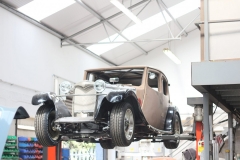 The Riley Kestrel hovering high for work underneath the car.
